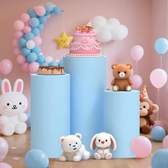 Cylinder Pedestal Stand Covers Set of 3 Multicolor for Party Decor