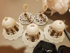 Bride and Groom Wedding Set Veil Dress Black Tux candelabra bells, pen holders