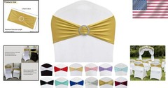 50PCS Stretch Chair Sashes in Gold Polyester Spandex for Wedding Decoration