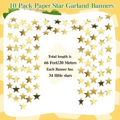 Star Garland, Gold Star Garland Banner, 10PCS 132 Feet Double Side Star Hangi…