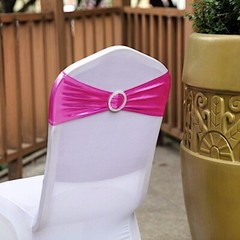 10 Fuchsia Metallic Spandex Chair Sashes with Silver Buckles Wedding Decorations