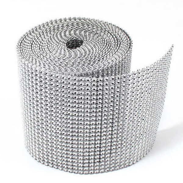4.75″x10 Yards Silver DIAMOND MESH WRAP ROLL SPARKLE RHINESTONE Crystal Ribbon