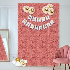 Artificial Flower Wall Panel – Set of 6 Dusty Pink Fake Silk Hydrangea Floral