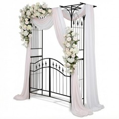 Metal Wedding Arch 7FT Stand Archway w/ Door for Outdoor Garden Party Decoration