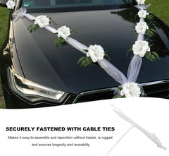 Elegant Wedding Car Decoration Set with Artificial Flowers and Ribbons (White)