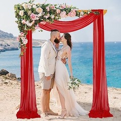 Wedding Arch Draping Fabric Sheer Fabric for 29″W x 216″L (Pack of 1) Red