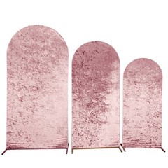 3 DUSTY ROSE Crushed Velvet Round Top Wedding Arch Backdrop STAND COVERS Set