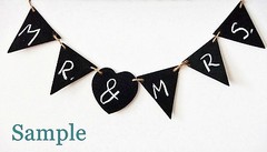 HEART TRIANGLE RIBBON CHALKBOARD BANNER 5 PC PENNANT w/ JUTE DIY WEDDING DECOR