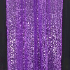 2 PURPLE 8ft x 2ft Sequined Backdrop Curtain with Rod Pockets Wedding