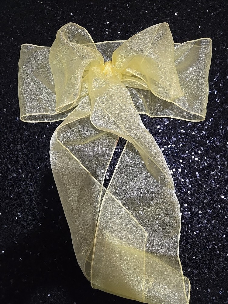 20 pcs Sheer Chair Decor Bow Sash 104″ x 6″ Yellow Glitter Wedding Party Organza