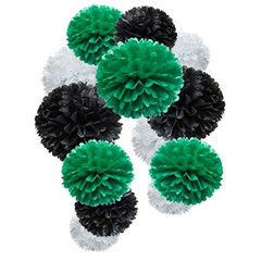 Paper Flower Tissue Pom Poms Party Supplies black,green,white,12pc