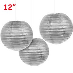 6 Silver 12″ Paper Chinese Lantern Lamp Shade Wedding Party Decoration Supplies