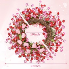 22IN Valentines Day Wreath Decorations, Wreath for Front Door, Pink Tulip Val…