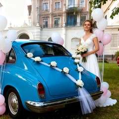 Wedding Car Decorations Kit – Floral Garland & Satin Bows, Elegant Wedding Car D