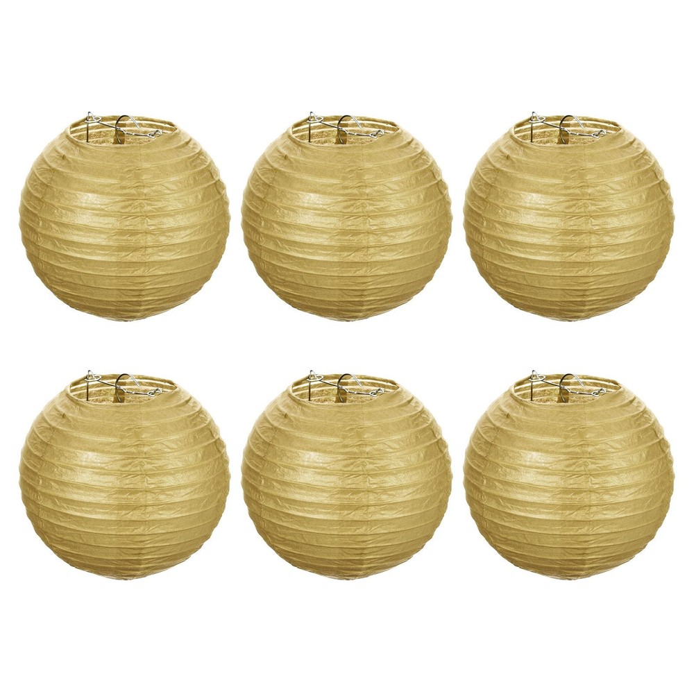 6pcs 6 Inch Folding Hanging Paper Lanterns Small Lampshade Gold