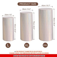 Set of 3 Cylinder Spandex Stand Covers, Champagne, Laser Reflective Fabric-Large