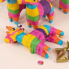 3 Assorted Colorful Paper Mini Donkey Pinatas for Fiesta Party Decorations