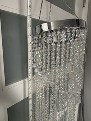 SPIRAL ACRYLIC CRYSTAL CHANDELIER 46” Beaded Preowned Wedding Decor Girl Room