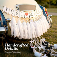 15 Pcs Just Married Wedding Car Decoration Kit – Black & White Handmade Aluminum