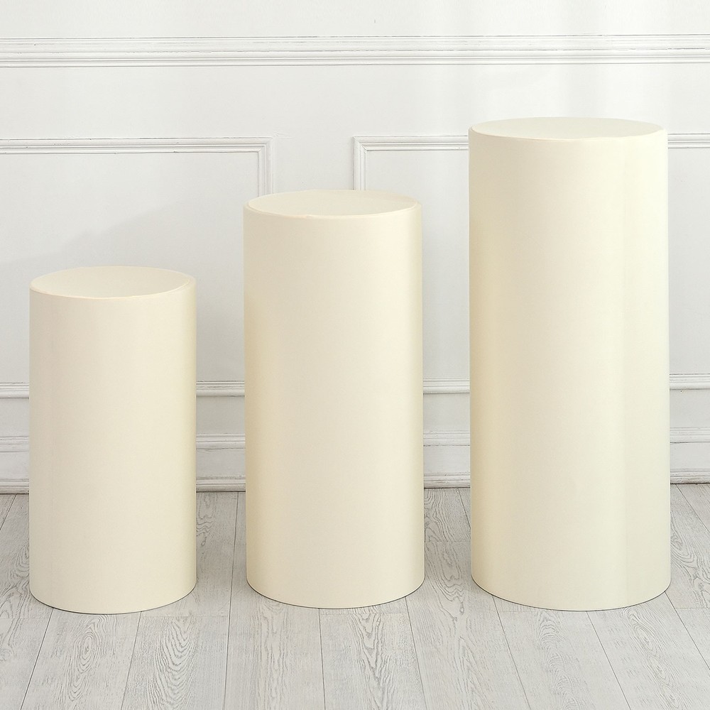 Set of 3 Cylinder Spandex Stand Covers, Beige, Elastic Fabric-Large