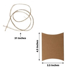 50 Natural Rustic Pillow Paper Gift Favor Boxes Jute Ribbons Party Decorations