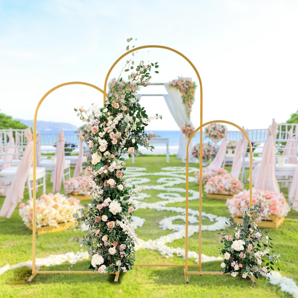 Set of 3 Metal Arch Backdrop Stand Gold Wedding Arch Outdoor Indoor Celebration