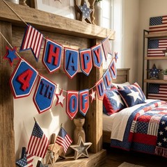 Patriotic Felt Pennant Banner Red White Blue for July 4th Celebrations