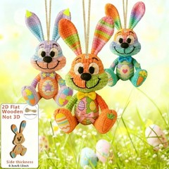 Multicolored Wooden Bunny Pendant for Easter Celebration and Party Decor