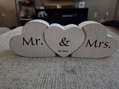 Wood Mr. & Mrs. Heart Wedding Table Decoration Set est. 2024, 3pc White/Black