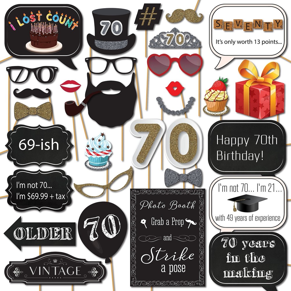 70th Birthday Photo Booth Props – 31-pc Selfie Set With 8 x 10-Inch Sign, 45 …
