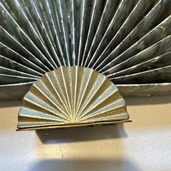 Vtg CBK LTD 1988 Paper Decorative Fan Brass Base Green Paisley Print 24×13 in