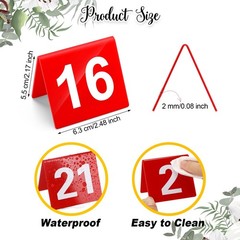 Tuanse Table Numbers 1-25 Acrylic Double 2.5 x 2.17 x 2 inches, Red, White