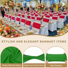 25 Pcs Spandex Chair Sashes Bows with Slider Buckle, Green