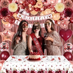 Burgundy Rose Gold Birthday Decorations with Happy Birthday Banner, Balloons,…