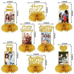 8Pcs Honeycomb Birthday Decorations – Gold Glitter Centerpieces for Women & M…