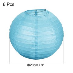 6pcs 8 Inch Folding Hanging Paper Lanterns Medium Lampshade Light Blue