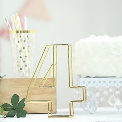 GOLD 8″ tall 3D Metal Wire Number 4 Party Wedding Reception Backdrop Supplies