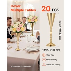 Uimoso Set of 20 Gold Trumpet Vases, 16.9in Tall Wedding Table Centerpieces