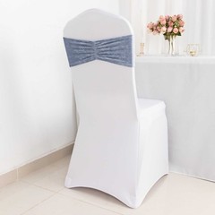 PREMIUM DUSTY BLUE 5 Velvet Ruffled STRETCHABLE CHAIR SASHES Wedding Party Home