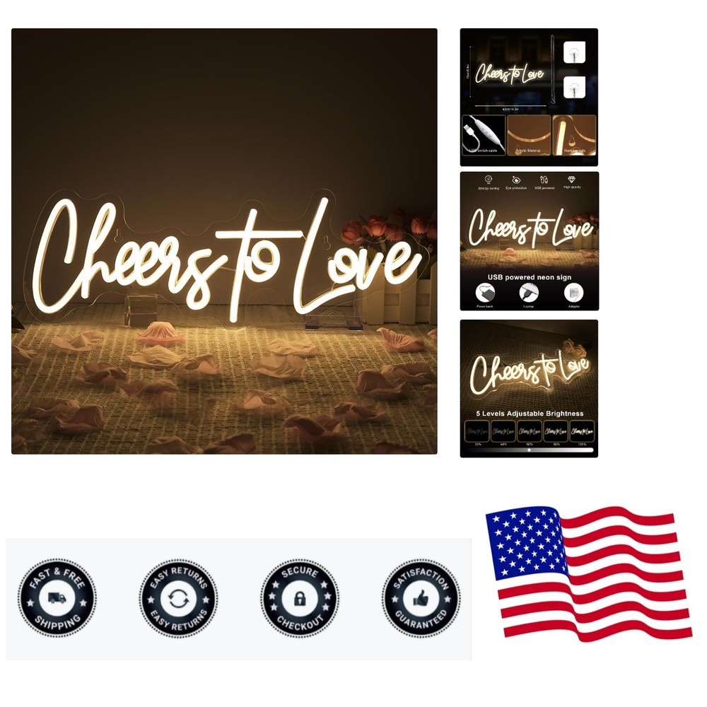 Versatile Cheers to Love LED Neon Sign – USB Decor for Weddings, 16.5″x5.9″