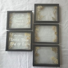Lot of 5 black picture frames with dried flowers wedding party decor