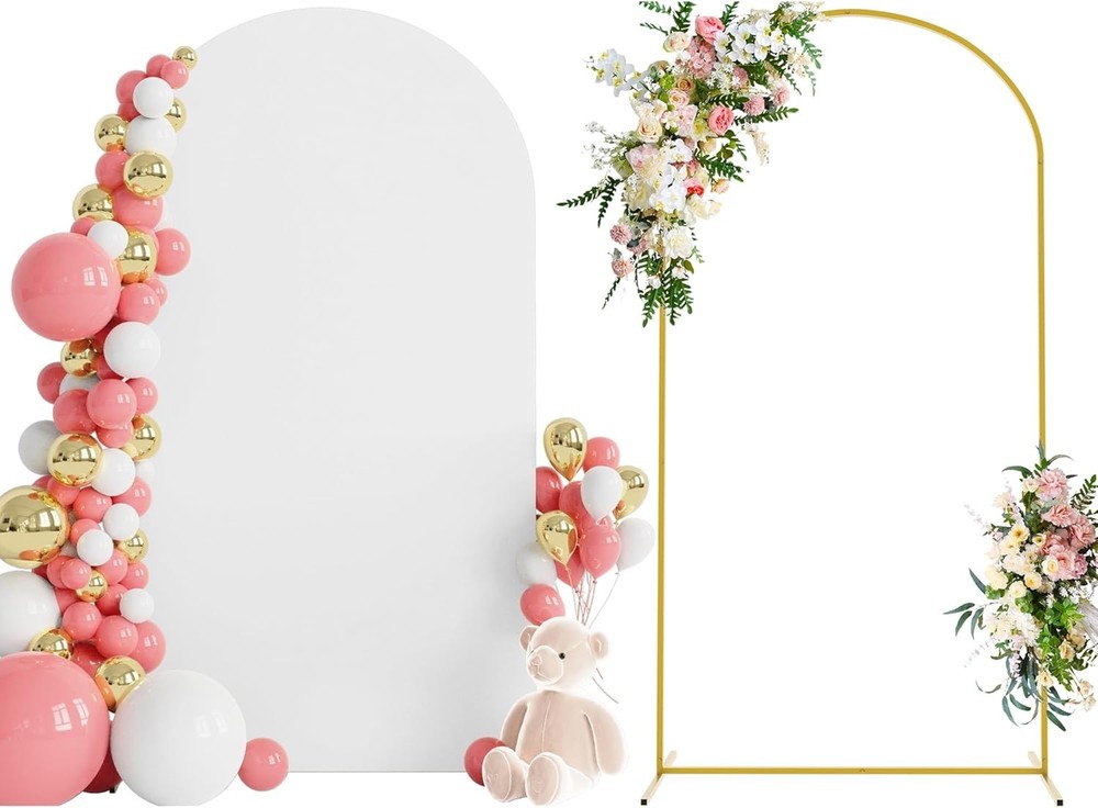 7.2 FT Wedding Arch Backdrop Stand and White Arch Cover Metal Arch Stand