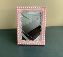 5×7 pink vintage crochet lace and pink pearl frame