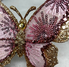 6 Pink & Gold BUTTERFLYS 7″ Clip-on Trees or Decorations Glitter & Sequins NEW