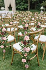 Burgundy & Beige Faux Rose Pew Flowers for Wedding Chair Decorations – 4 Pcs