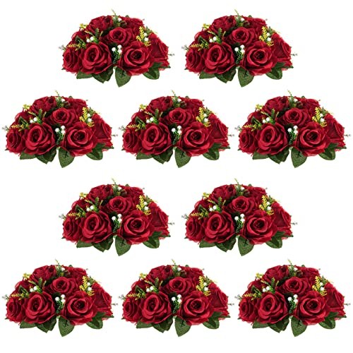 Flower Wedding Centrepieces for Tables – 9.5in Diameter 10 Pcs Crimson