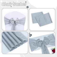 Pack of 50 Chiffon Chair Sashes Bows for Wedding Events Supplies, 50 pcs Grey