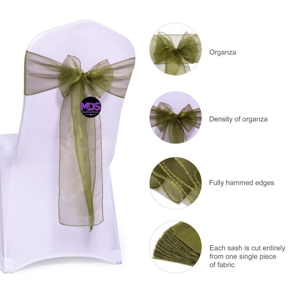 100 Olive Green Organza Chair Sash Bows for Wedding Party Event Decor, Free Ship