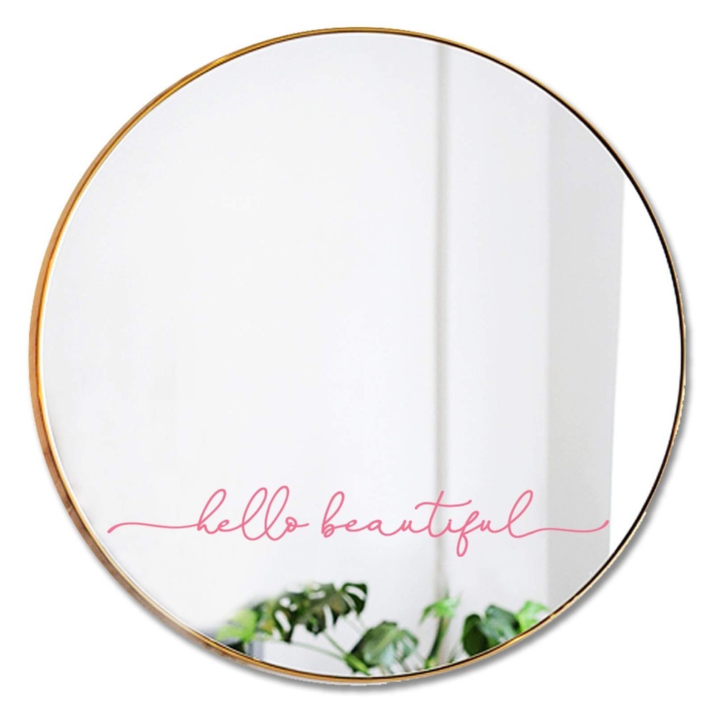 Hello Beautiful Mirror Decal – Elegant Pink Vinyl Sticker for Bathroom Mir