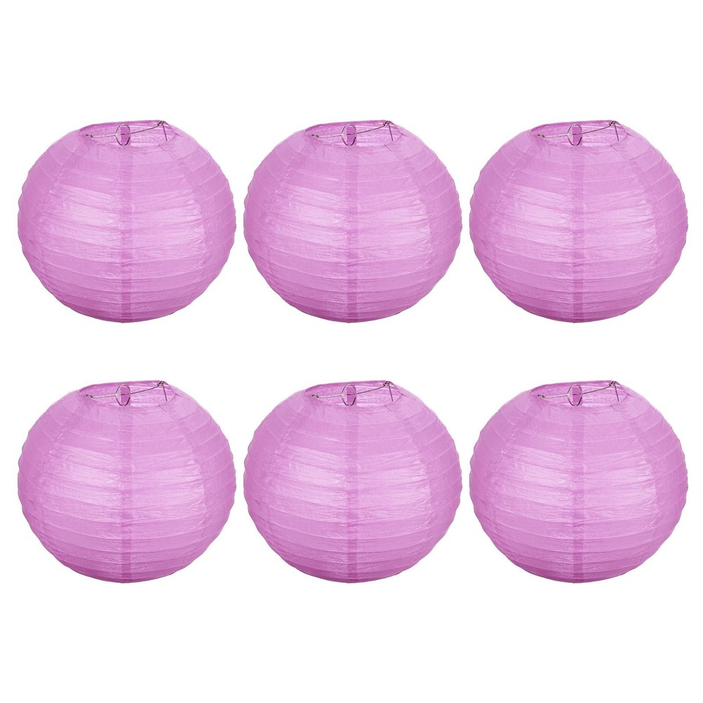 6pcs 8 Inch Folding Hanging Paper Lanterns Medium Lampshade Pink